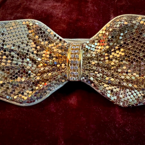 Ultimate Disco Queen Gold “mesh” and rhinestone Bow Belt!Art Deco Glam ! - Picture 3 of 9
